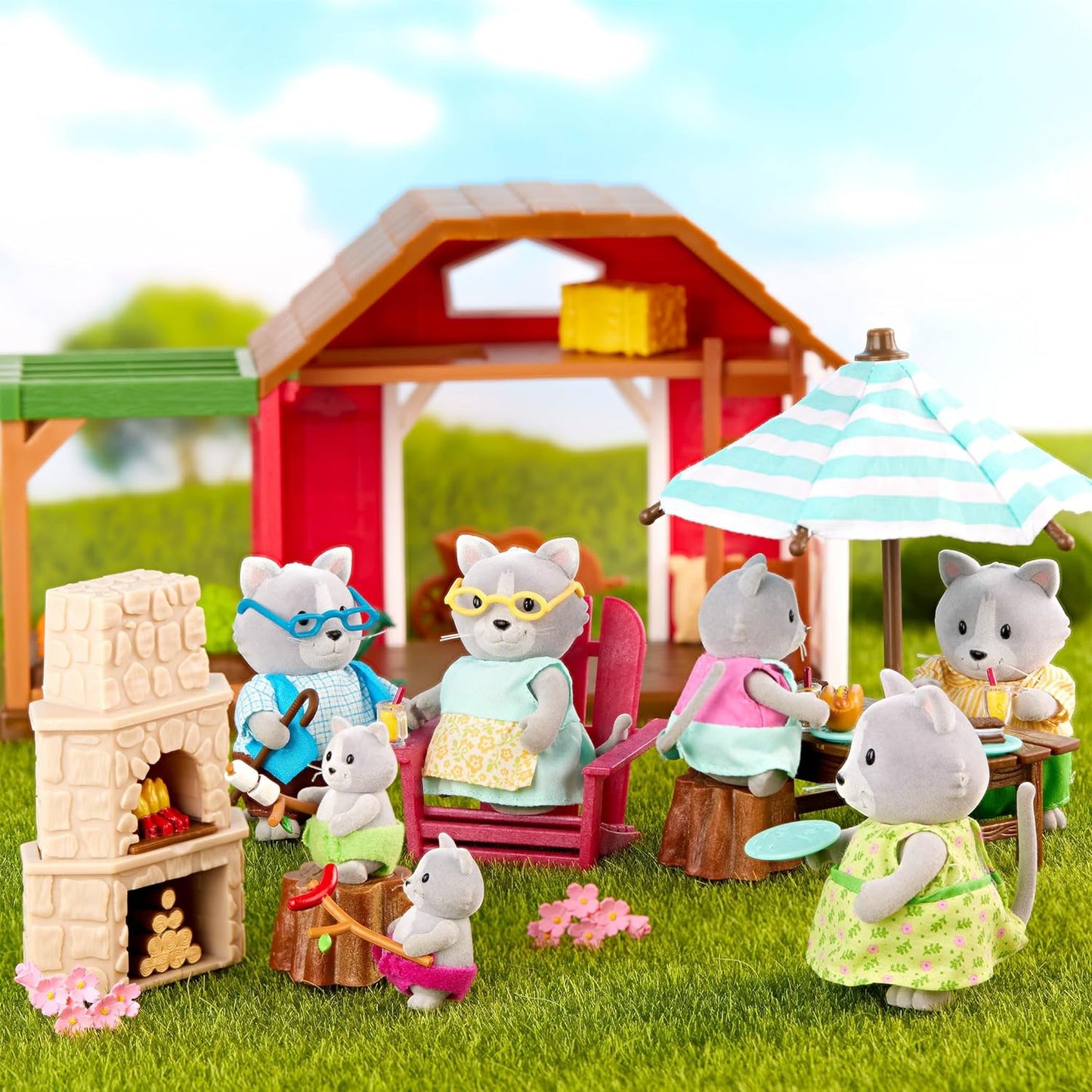 Li'l Woodzeez WZ6714Z Battat Li’l Woodzeez – Família de gatos Daintypaw com avós – Conjunto de 7 peças com estatuetas em miniatura – Brinquedos e acessórios de animais para crianças a partir de 3 anos, vários