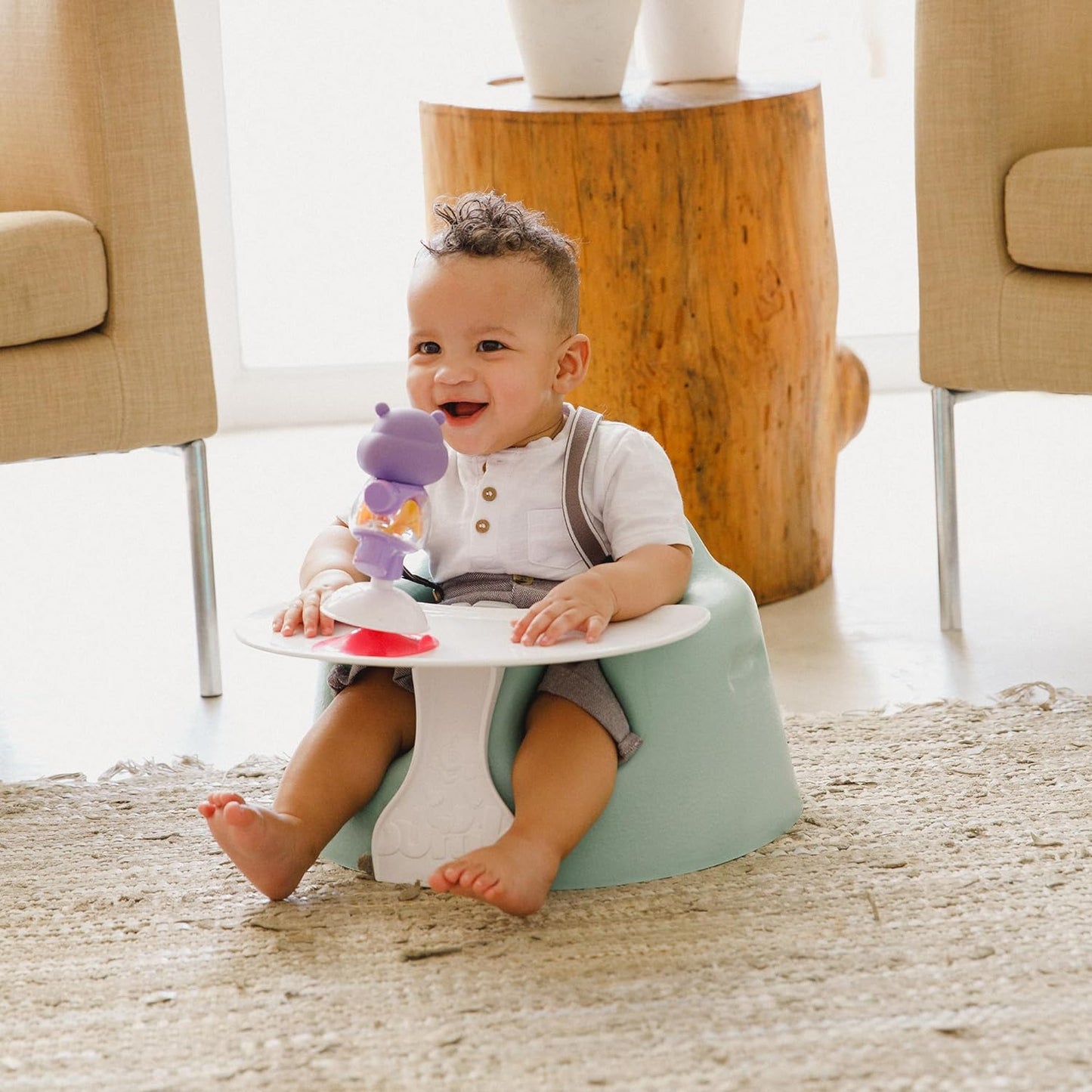 Bumbo Assento com bandeja para apoio de bebê – Assentos de bebê para sentar até 6 meses mais – Assento de chão para bebê Cool Grey