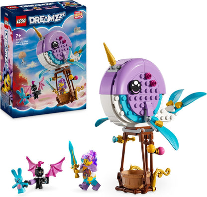 LEGO Brinquedo de balão de ar quente Narwhal de DREAMZzz Izzie, conjunto de construção de animais marinhos, salve Bunchu de um Grimspawn, figura de brinquedo de baleia transformadora, presentes para meninas, meninos e crianças com mais