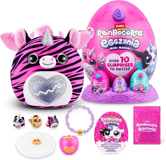 Rainbocorns ZURU Eggzania Mini Mania, Zebra, da ZURU Plush Surprise Unboxing com Animal Soft Toy, Ideia para Meninas com Brincadeiras Imaginárias (Zebra)