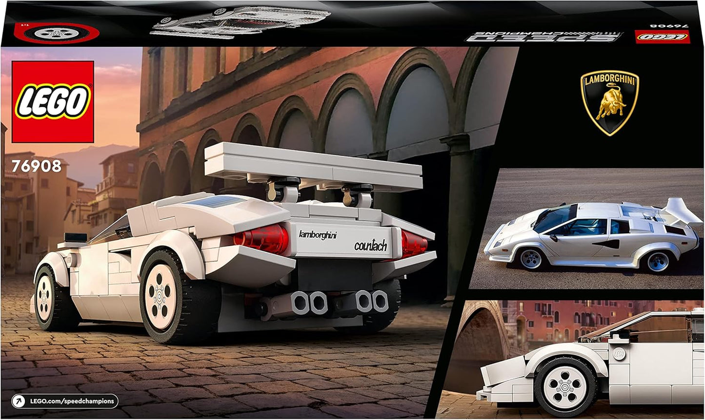 LEGO Speed ​​Champions Lamborghini Countach, réplica de modelo de juguete de coche de carreras, juego de construcción coleccionable con minifigura de piloto de carreras 76908