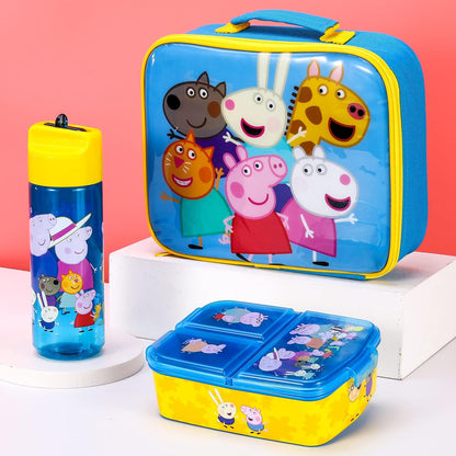 Zawadi Global Conjunto de lancheira infantil Peppa Pig Kids - lancheira isolada, lancheira com vários compartimentos e garrafa de água de 540 ml - conjunto de comida para almoço de viagem escolar,