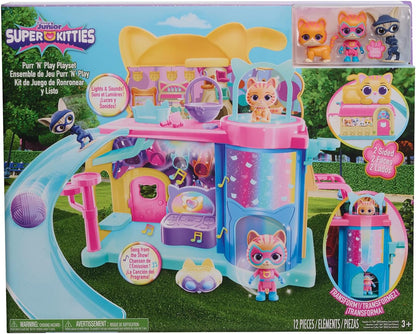 Just Play Disney Junior SuperKitties Purr ‘N’ Play Playset e figuras, 12 peças, luzes e sons, brinquedos infantis para maiores de 3 anos