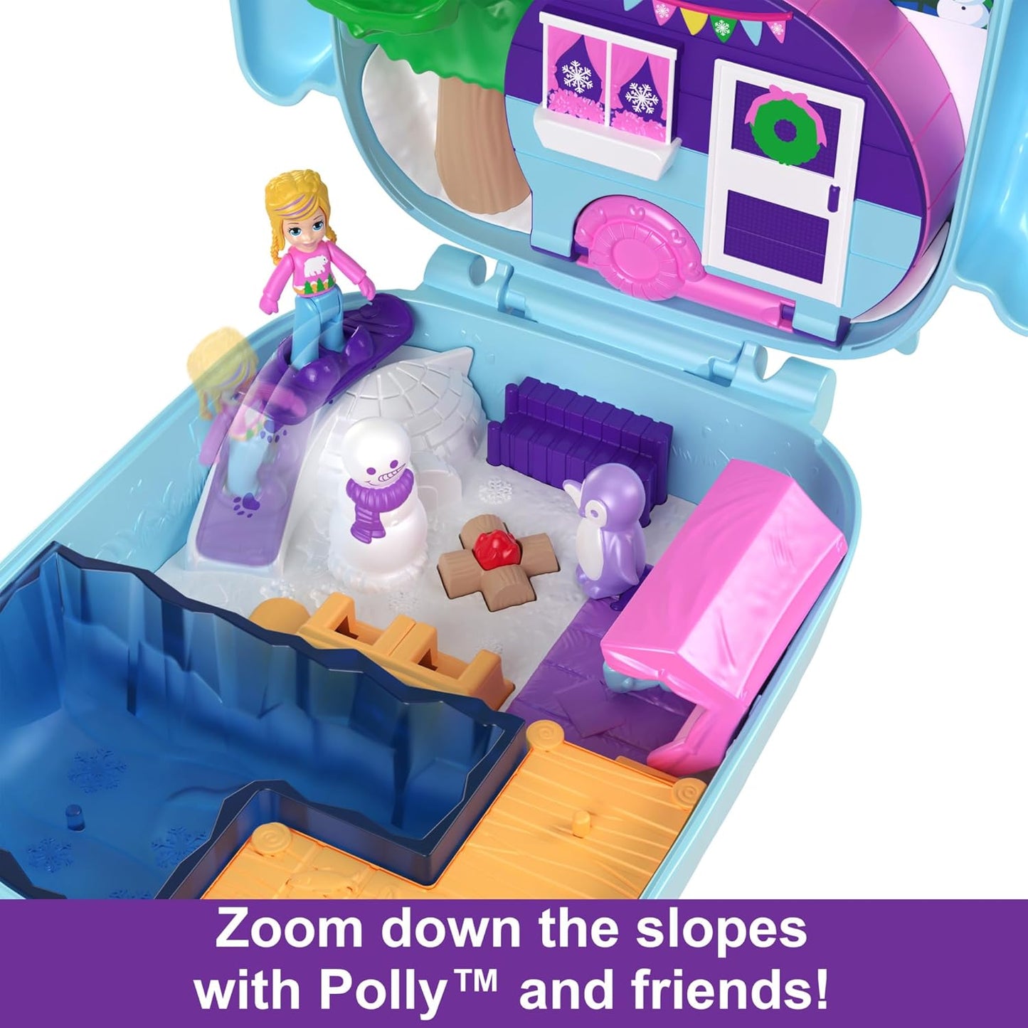 Polly Pocket Bonecas e conjunto de brinquedos, brinquedos de animais, festa do pijama, coruja da neve, conjunto de brinquedos compacto com brincadeira aquática e 2 peças que mudam de cor, HKV37