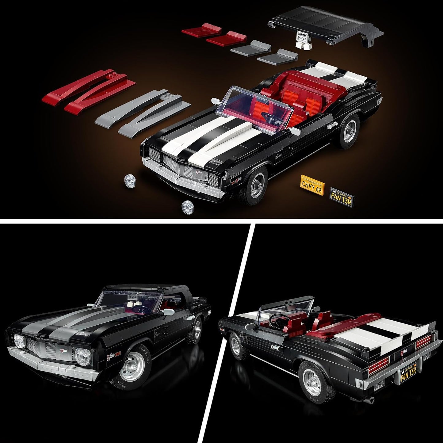 LEGO Ícones Chevrolet Camaro Z28, kit de construção de modelo de carro clássico personalizável para adultos, veículo muscular americano vintage, presente para o dia dos pais, ideia de presente 10304