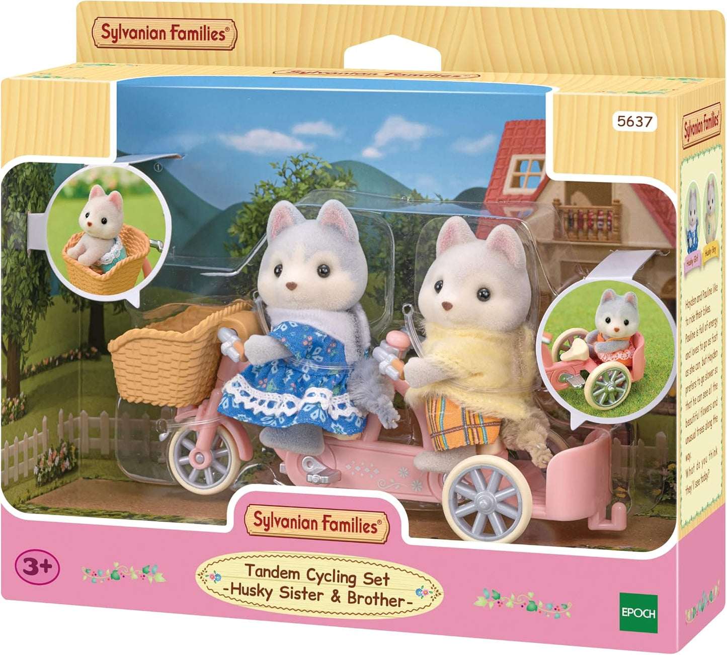 Sylvanian Families Conjunto de ciclismo tandem - Husky Sister & Brother - conjunto de casa de bonecas 5637