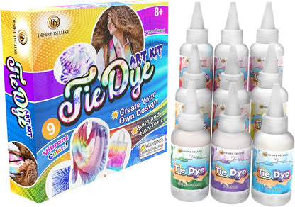 Deluxe Desire Kit Tie Dye – Conjunto de 9 cores de tinta para tingir tecidos, roupas – Kits de Tie Dye de artesanato criativo Jogos de atividades para adultos e crianças