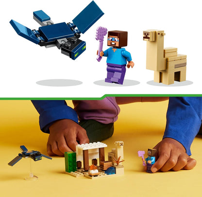 LEGO Brinquedos de construção da expedição ao deserto de Minecraft Steve para crianças, meninos e meninas com mais de 6 anos, conjunto de jogos de bioma com casa, animais de brinquedo e figuras, presente para jogadores 21251