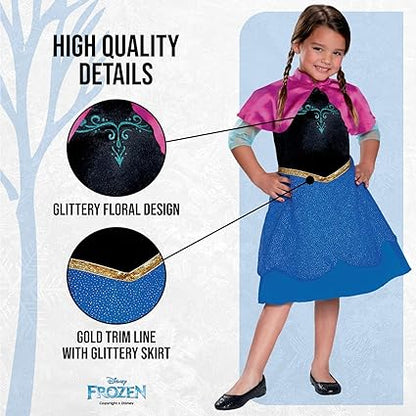 DISGUISE  Disney Official Frozen Travelling Anna Traje padrão infantil, vestido de princesa para meninas