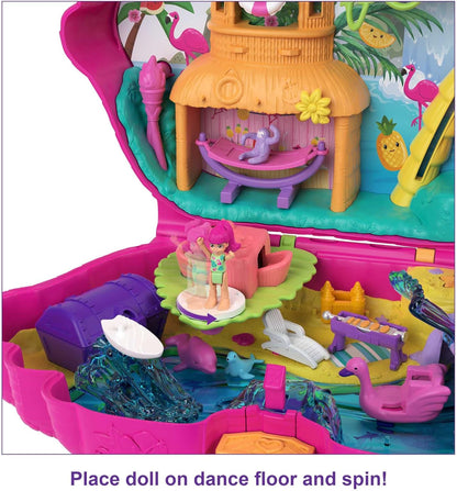 Polly Pocket Mini brinquedos | Playset grande e compacto com 2 micro bonecas e acessórios | Festa Flamingo | Brinquedos de viagem e presentes para crianças