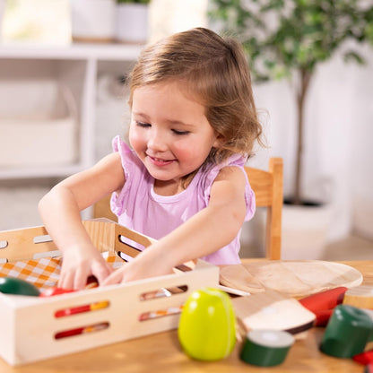 Melissa &amp; Doug Comida de juguete para cortar de madera Juguetes de comida de madera Comida de juguete Comida de juguete Accesorios de cocina 3+ Regalo para niño de 3 años, Regalo para niña de 3 años