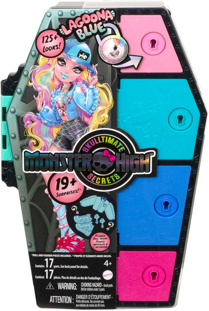 Monster High Boneca e conjunto de moda, Lagoona Blue com armário de vestir e mais de 19 surpresas, Skulltimate Secrets, HKY64