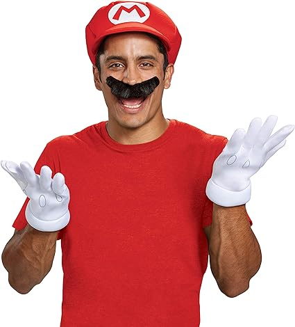 DISGUISE Disfraz de fontanero de Nintendo Super Mario para adulto, accesorios, sombrero rojo y bigote,