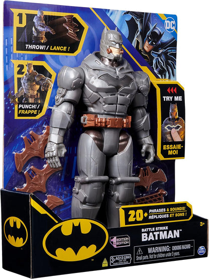 BATMAN DC Comics, Battle Strike Batman Figura de acción de 12 pulgadas, más de 20 frases y sonidos, juguetes coleccionables para niños y niñas de 3 años en adelante