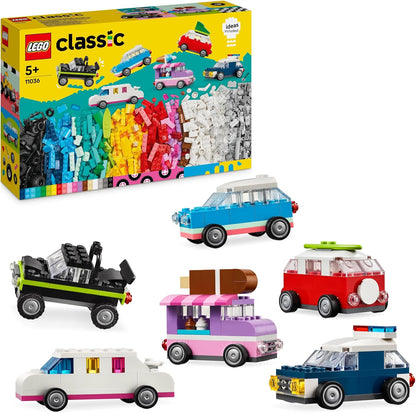 LEGO Veículos criativos clássicos, kit de carros modelo coloridos com um brinquedo de carro de polícia, caminhão de sorvete, limusine, van e muito mais, brinquedos de construção de tijolos para crianças, meninos e meninas de 5 anos