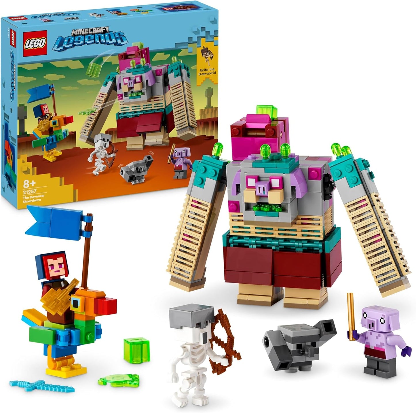 LEGO Conjunto Minecraft Legends The Devourer Showdown com personagens populares, brinquedos de construção para crianças, meninos e meninas de 8 anos ou mais com figuras e espada de diamante, presente para jogadores 21257