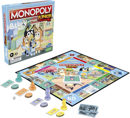 Monopoly Hasbro Gaming Monopoly Junior: Jogo de tabuleiro Bluey Edition para crianças de 5 anos ou mais, jogue como Bluey, Bingo, mamãe e papai, apresenta arte da série animada (exclusivo da Amazon)