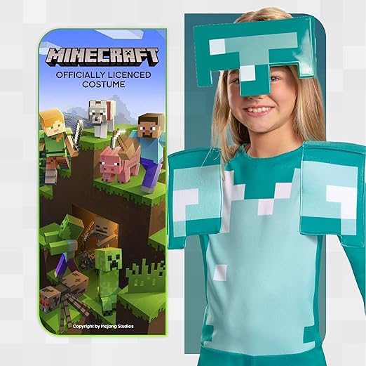 DISGUISE Fantasia de Minecraft Diamond Armor para crianças, fantasias de Halloween para crianças disponíveis nos tamanhos S, M e L