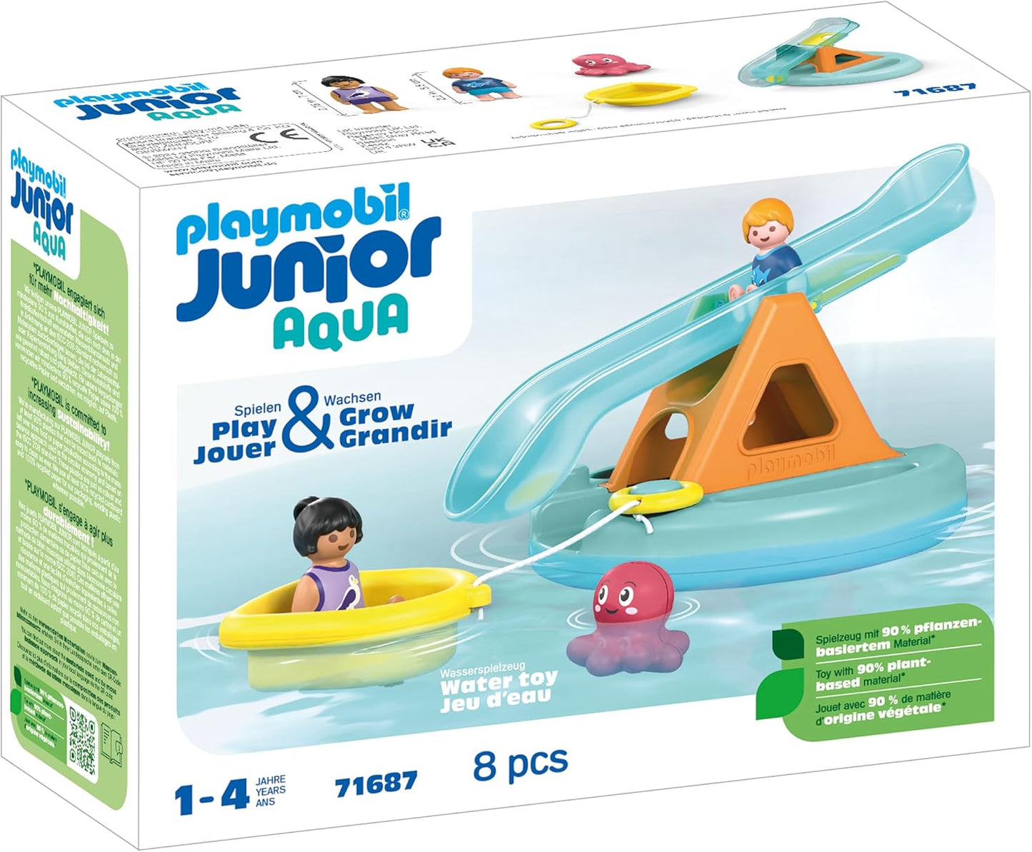 Playmobil 71687 JUNIOR AQUA: gangorra aquática com barco, incluindo doca e refúgio para animais, brinquedo sustentável feito de plástico à base de plantas, brinquedo para presente,