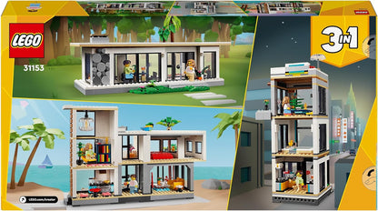 LEGO Conjunto de casa moderna 3 em 1 para construção urbana de 3 andares e cabana na floresta, kit de construção de modelo para crianças, ideia de presente para meninos e meninas de 9 anos ou mais 31153