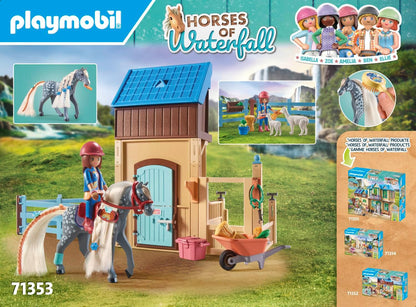 Playmobil 71353 Horses of Waterfall Horse Stall com Amelia e Whisper, aventuras no pitoresco Waterfall Ranch, encenação divertida e imaginativa, conjuntos de jogos sustentáveis adequados para crianças a partir de 5 anos