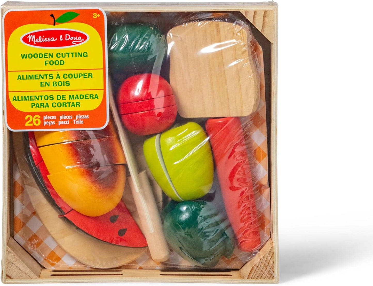 Melissa &amp; Doug Comida de juguete para cortar de madera Juguetes de comida de madera Comida de juguete Comida de juguete Accesorios de cocina 3+ Regalo para niño de 3 años, Regalo para niña de 3 años