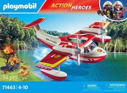 Playmobil 71463 Action Heroes: hidroavião de combate a incêndios com função de extinção, missões de resgate heróicas, com um bombeiro, encenação imaginativa, conjuntos de jogos detalhados adequados para crianças de 4 anos ou mais