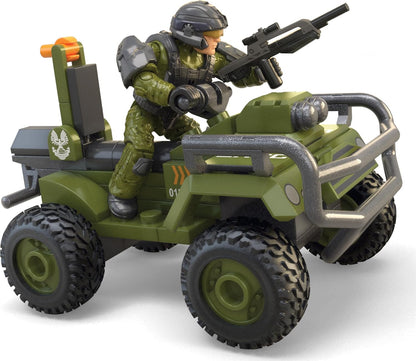 Mega Conjunto de brinquedos de construção Halo The Series ATV, veículo FLEETCOM Mongoose com 79 peças, 1 figura de articulação articulável, verde, crianças ou adultos