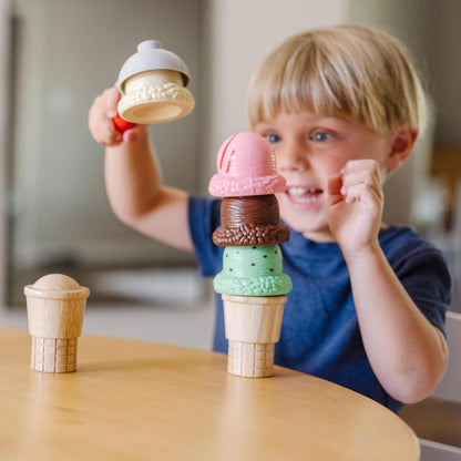 Melissa & Doug Colheres legais de madeira para brincar de sorvete, brinquedo de cozinha, brinquedo de sorvete para meninas e meninos, brinquedo montessori de fingir comida de 3 anos, presente para menino ou menina de 3 anos