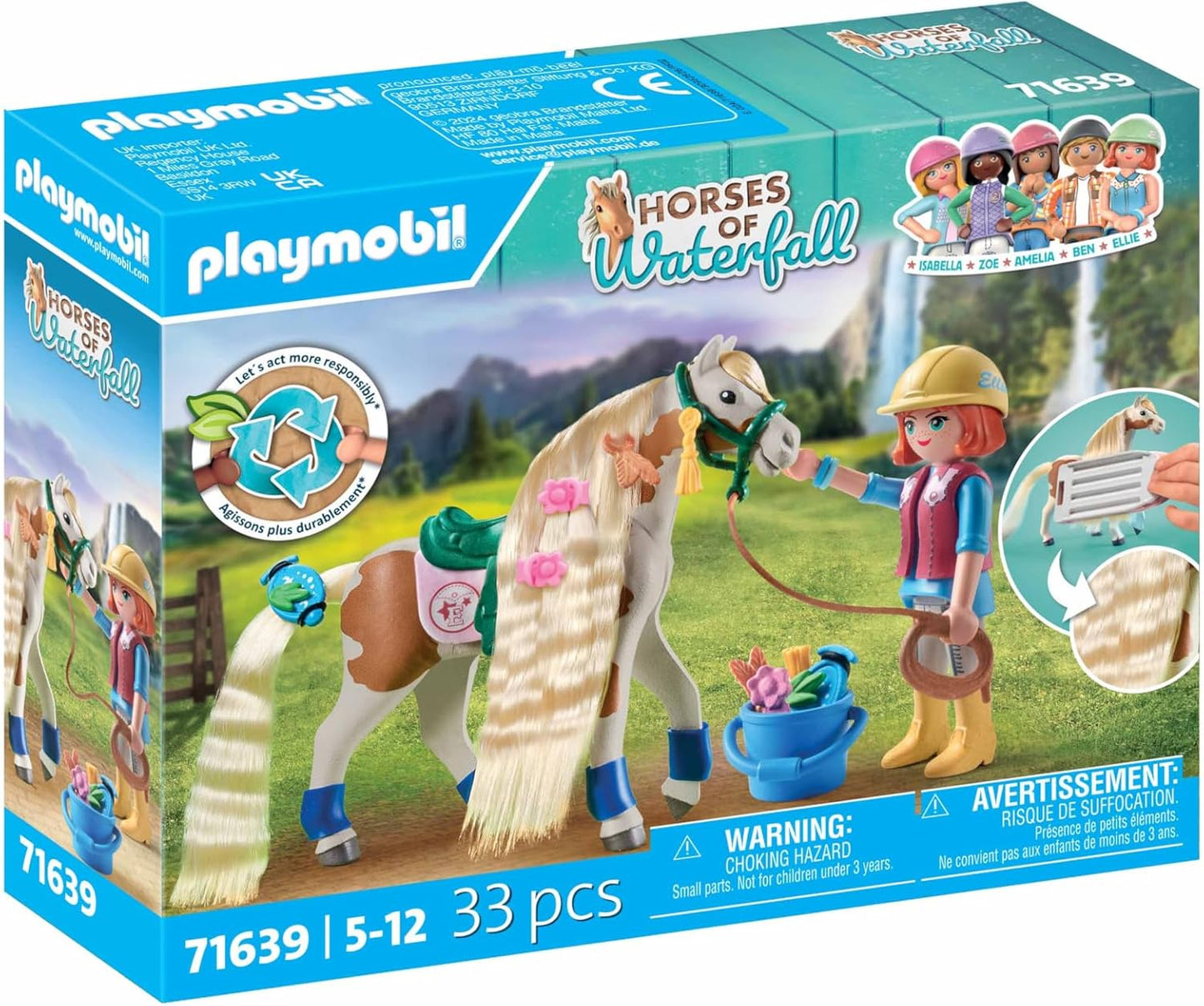 Playmobil 71639 Cavalos da Cachoeira: Ellie com Cavalo, incluindo acessórios de cabelo para penteados de cavalo criativos e duas pulseiras de silicone reais, conjuntos de jogos sustentáveis adequados para crianças a partir de 5 anos