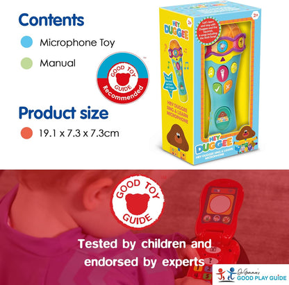 Hey Duggee  Toys HD23 Brinquedo de microfone para crianças - ajuda no desenvolvimento infantil, aprendizado, observação, habilidades auditivas - recursos de tempo de teste e modos de cantar junto, 3 anos ou mais, cinza claro