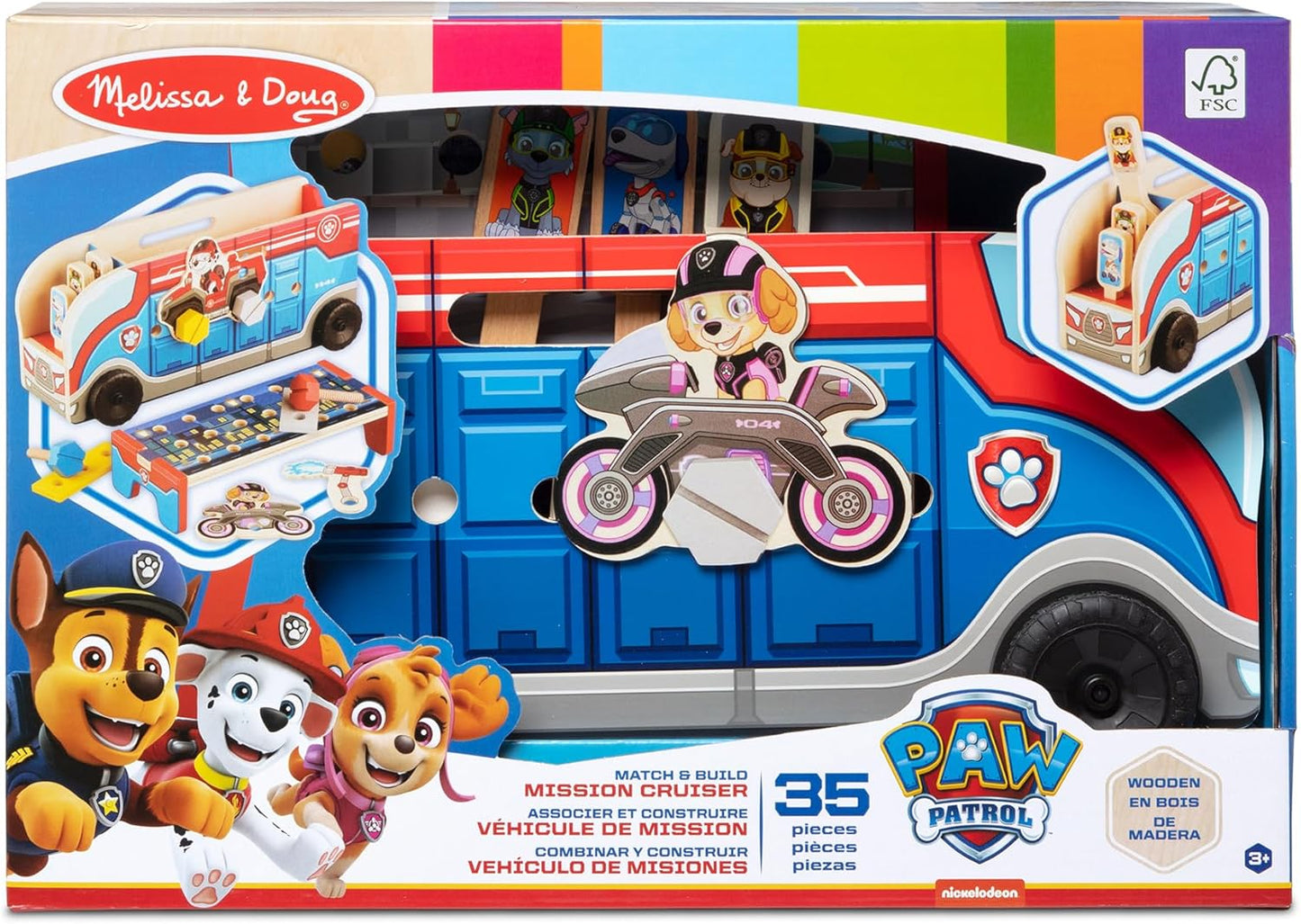 Melissa & Doug Caminhão de brinquedo PAW Patrol com blocos de construção de madeira com alfabeto e número, brinquedos infantis para meninas e meninos de 3 anos ou mais, brinquedos PAW Patrol para meninos, presente de veículos infantis para menino ou