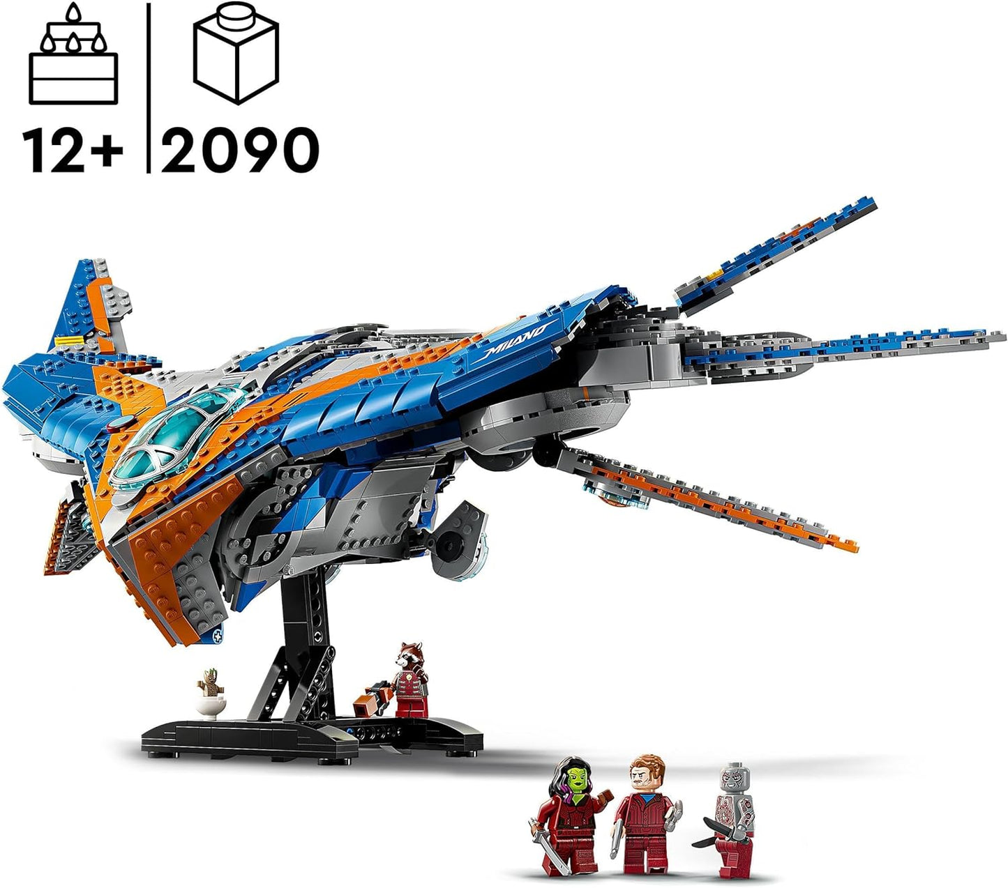 LEGO Marvel Guardiões da Galáxia: o brinquedo da nave espacial edificável Milano, conjunto com 4 minifiguras de super-heróis, incluindo foguete, além de uma figura do bebê Groot, presente dos Vingadores para meninos, meninas e adolescentes