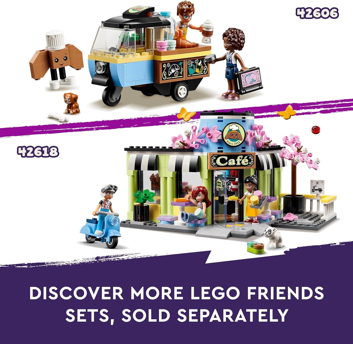 LEGO Brinquedo Friends Heartlake City Café para crianças, conjunto de construção de padaria, ideia de presente de aniversário para meninas e meninos de 6 anos ou mais, com 3 minibonecas e uma figura de cachorro 42618