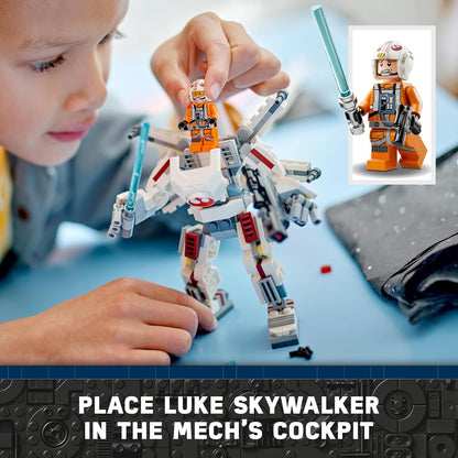 LEGO Star Wars Luke Skywalker X-Wing Mech, brinquedo de construção colecionável para meninos, meninas e crianças de 6 anos ou mais, com uma minifigura de personagem para aventuras de ação e fantasia, pequena ideia criativa para presente 75390