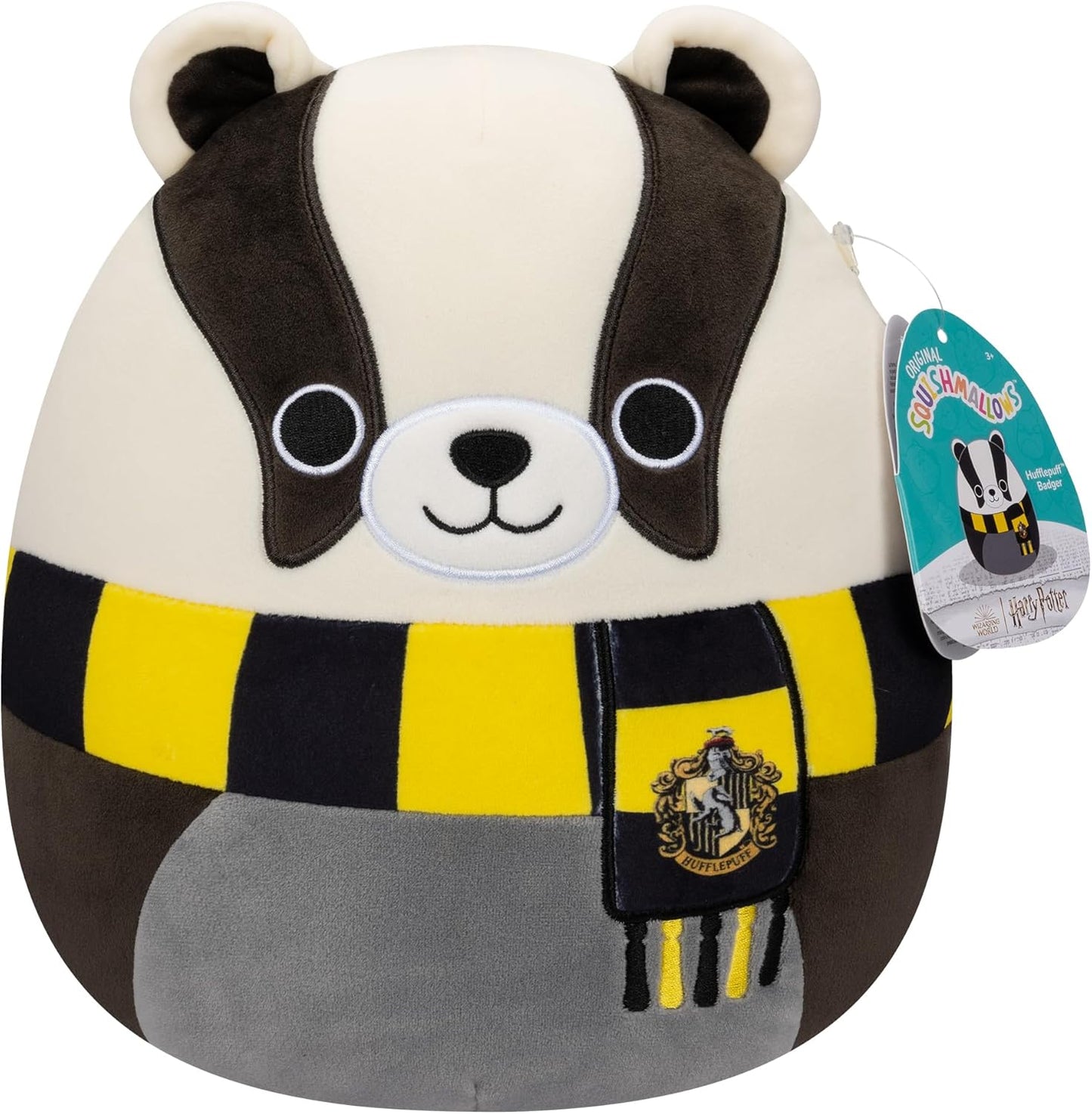 Squishmallows Original Harry Potter Hufflepuff Badger Peluche de tamaño mediano, 10 pulgadas, negro