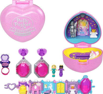 POLLY POCKET Conjunto de joias Keepsake Collection Royal Ball, tema Castelo de Unicórnio, 2 bonecas, anel e caixa de anel, brincos, pulseira, a partir de 4 anos