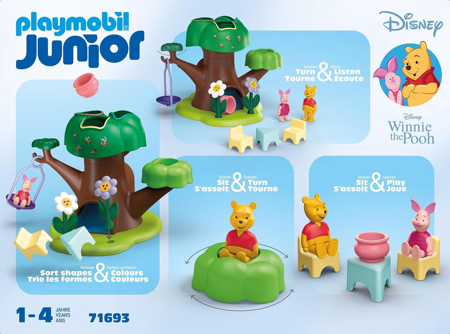 Playmobil 71693 JUNIOR e Disney: Winnie the Pooh's & Piglet's Tree House, incluindo balanço, brinquedo sustentável feito de plástico à base de plantas, brinquedo para presente