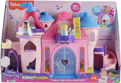 Fisher-Price Little People Toddler Playset Disney Princess Magical Lights & Dancing Castle Brinquedo musical com 2 figuras para maiores de 18 meses, HND55