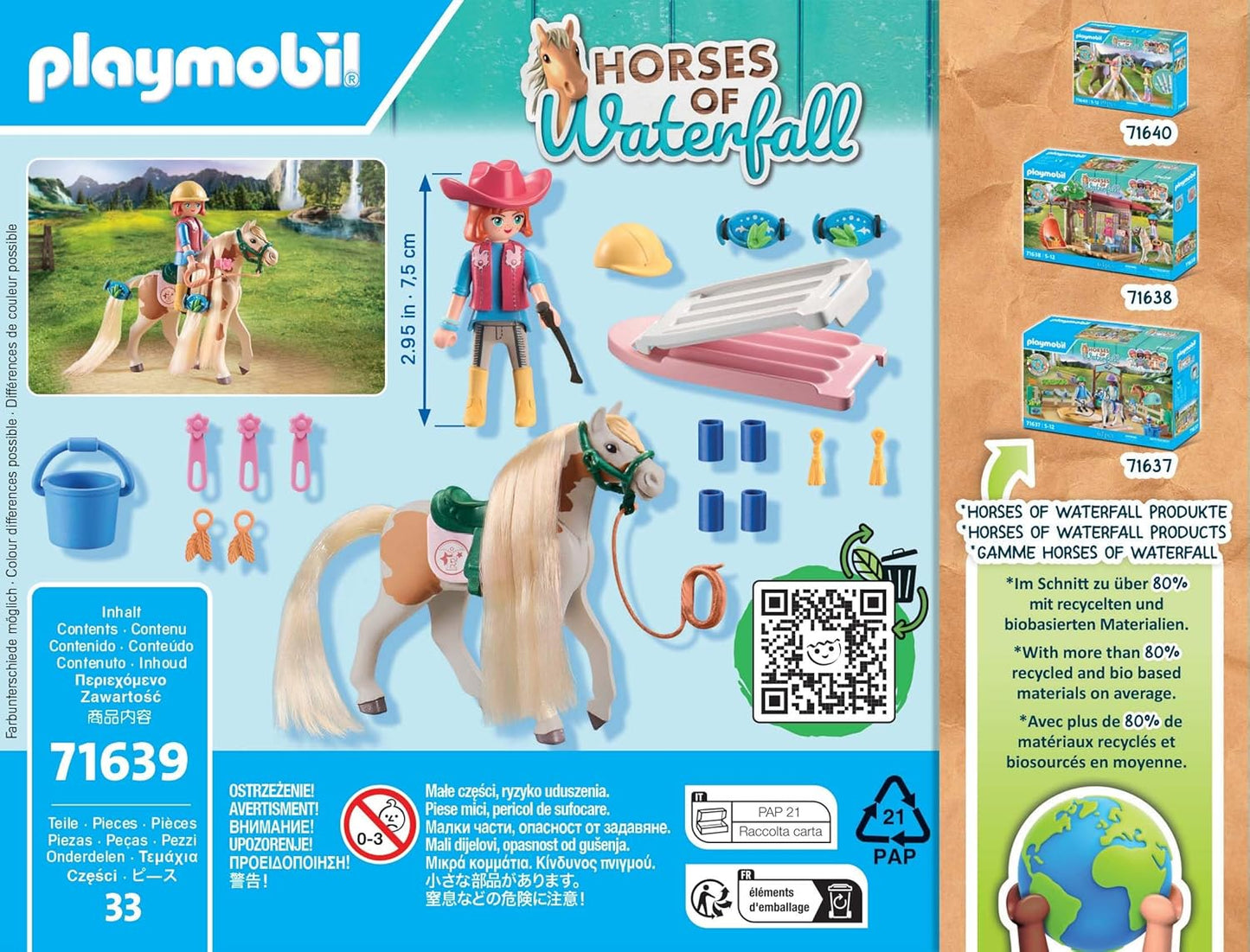 Playmobil 71639 Cavalos da Cachoeira: Ellie com Cavalo, incluindo acessórios de cabelo para penteados de cavalo criativos e duas pulseiras de silicone reais, conjuntos de jogos sustentáveis adequados para crianças a partir de 5 anos