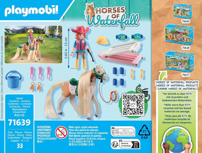 Playmobil 71639 Cavalos da Cachoeira: Ellie com Cavalo, incluindo acessórios de cabelo para penteados de cavalo criativos e duas pulseiras de silicone reais, conjuntos de jogos sustentáveis adequados para crianças a partir de 5 anos