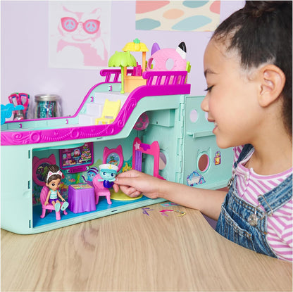 Gabby’s Dollhouse, Gabby Cat Friend Ship, brinquedo de navio de cruzeiro com 2 figuras de brinquedo, brinquedos surpresa e acessórios para casa de bonecas, brinquedos infantis para meninas e meninos 3+