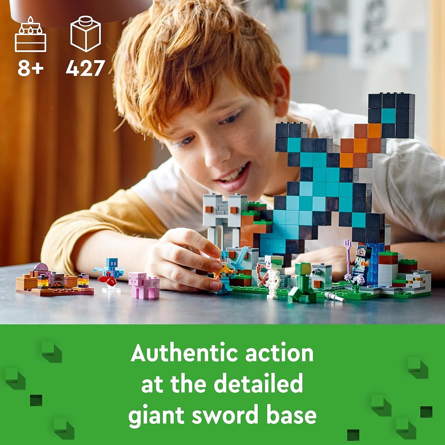 LEGO Minecraft The Sword Outpost Building Toy para crianças, com figuras de trepadeira, soldado, porco e esqueleto, presente para meninos e meninas com mais de 8 anos 21244