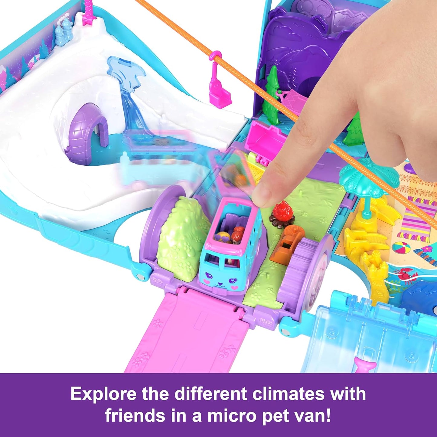 Polly Pocket Micro Dolls e veículo camper van transformador, acessórios incluem animais de estimação e carro de brinquedo, conjunto de jogos de aventura móvel para animais de estimação, JCC22