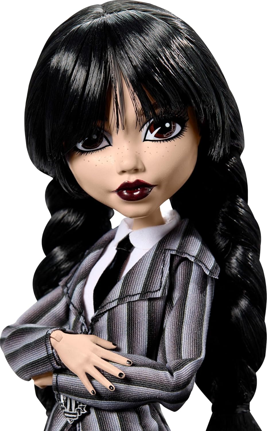 Monster High Boneca e acessórios Wednesday, Wednesday Addams colecionáveis em uniforme da Nevermore Academy com coisa e mochila, carrinho de boneca, HXJ04