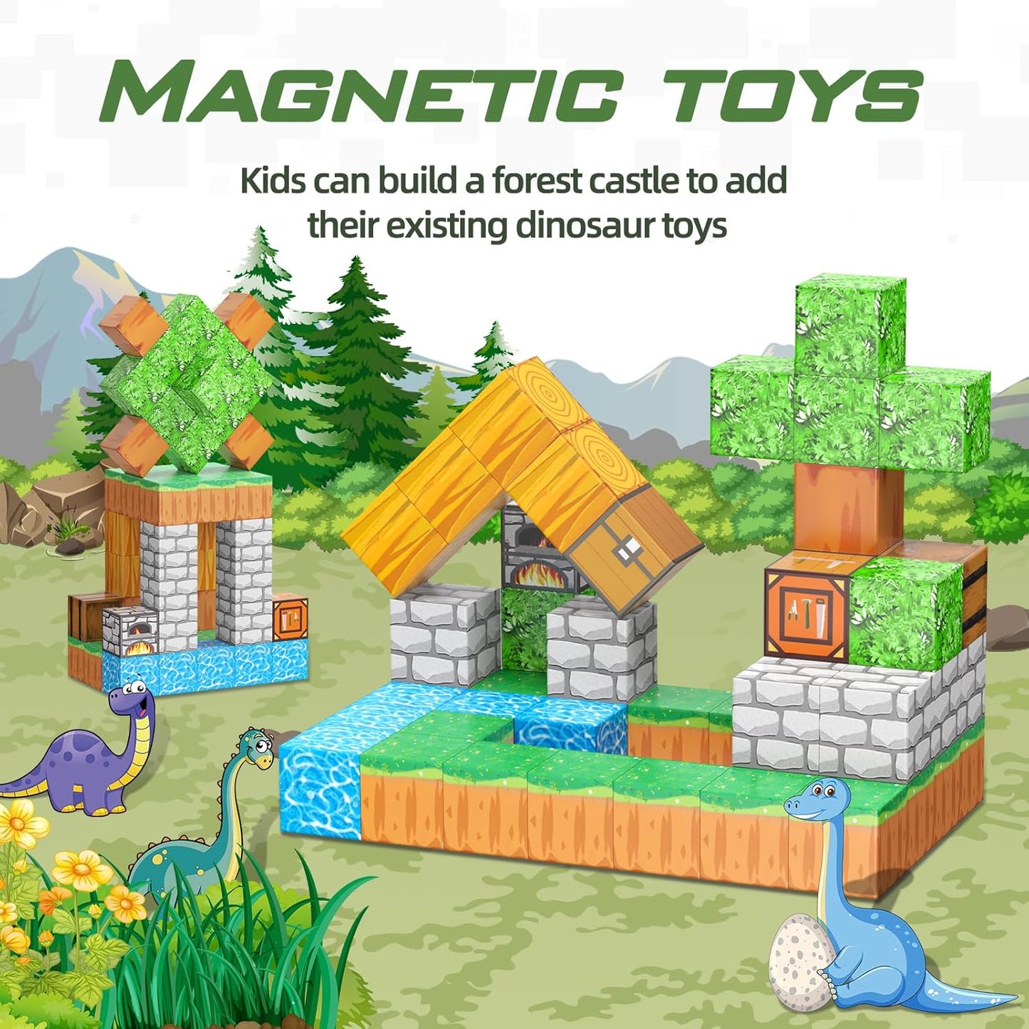 Conjunto de blocos magnéticos para construir o mundo do ímã da mina, brinquedos sensoriais STEM Montessori para crianças, brinquedos magnéticos presentes para meninos e meninas de 6 anos ou mais, brinquedos de construção de cubos Fidget