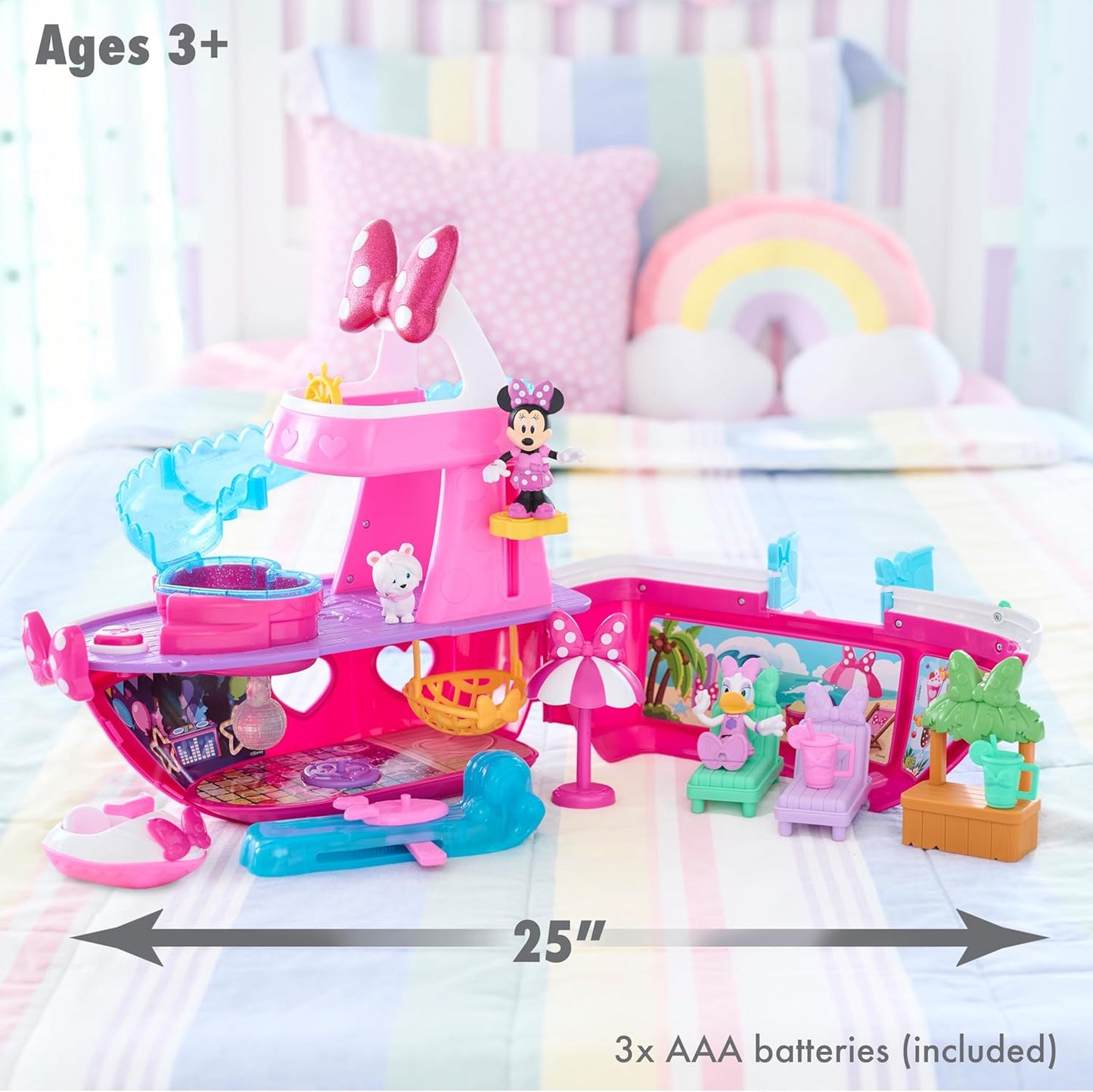 Just Play Disney Junior Minnie Mouse Bowdazzling Yacht Playset, brinquedos infantis para maiores de 3 anos