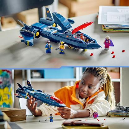 LEGO Avião de brinquedo edificável Marvel X-Men X-Jet para crianças, meninos e meninas, kit de construção de modelo de avião com minifiguras de super-herói Wolverine, Ciclope, Rogue e Magneto, ideia de presente de aniversário 76281