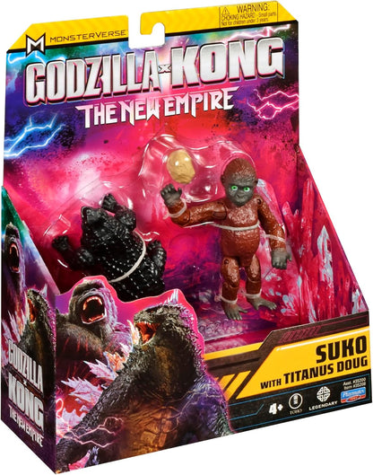 Godzilla vs. Kong: The New Empire, figuras de acción de juguete de Suko y Titanus Doug de 3,5 pulgadas, coleccionables de personajes icónicos de películas, incluye roca portátil exclusiva, juguete adecuado para mayores de 4 años