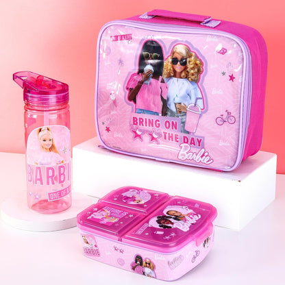 Zawadi Global Conjunto de lancheira infantil Barbie Kids - lancheira isolada, lancheira com vários compartimentos e garrafa de água de 580 ml - conjunto de comida para almoço de viagem escolar,